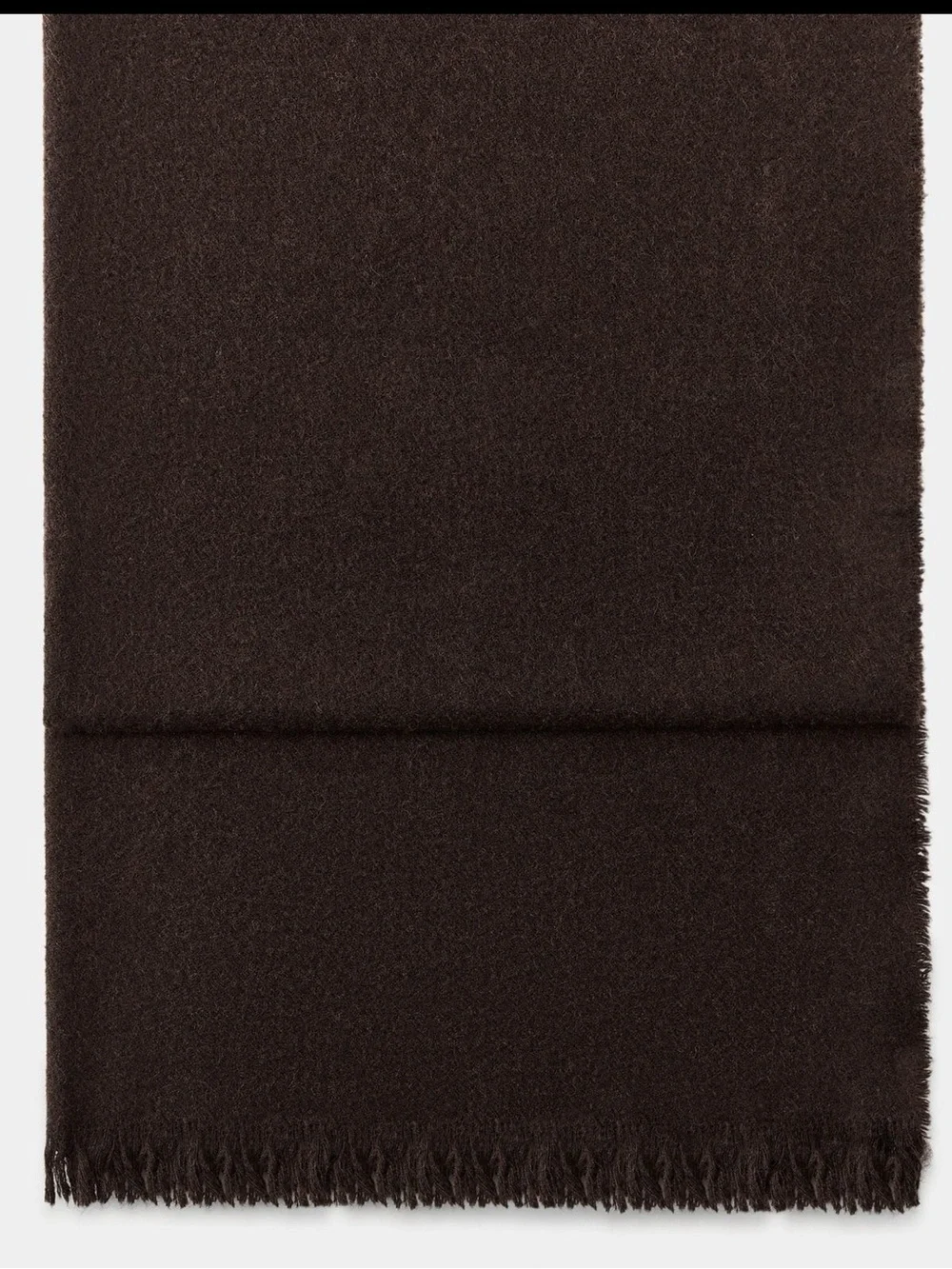 Zara plain wool scarf with frayed hem, 180 x 70 cm, brown
